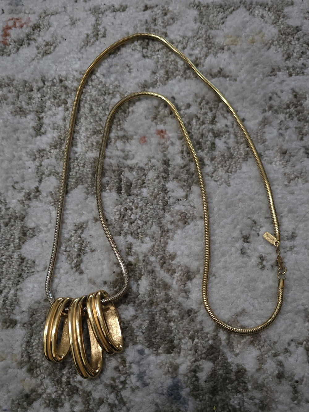 Monet Gold-Tone Crown Trifari Multi-Ring  Pendant Necklace